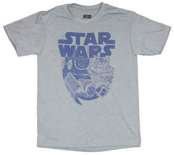 Star Wars  Mens T-Shirt - Death Star & Tie Fighter Under Logo