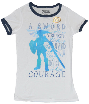 Legend of Zelda Girls Juniors Ringer  T-Shirt - Sword No Strength Courage