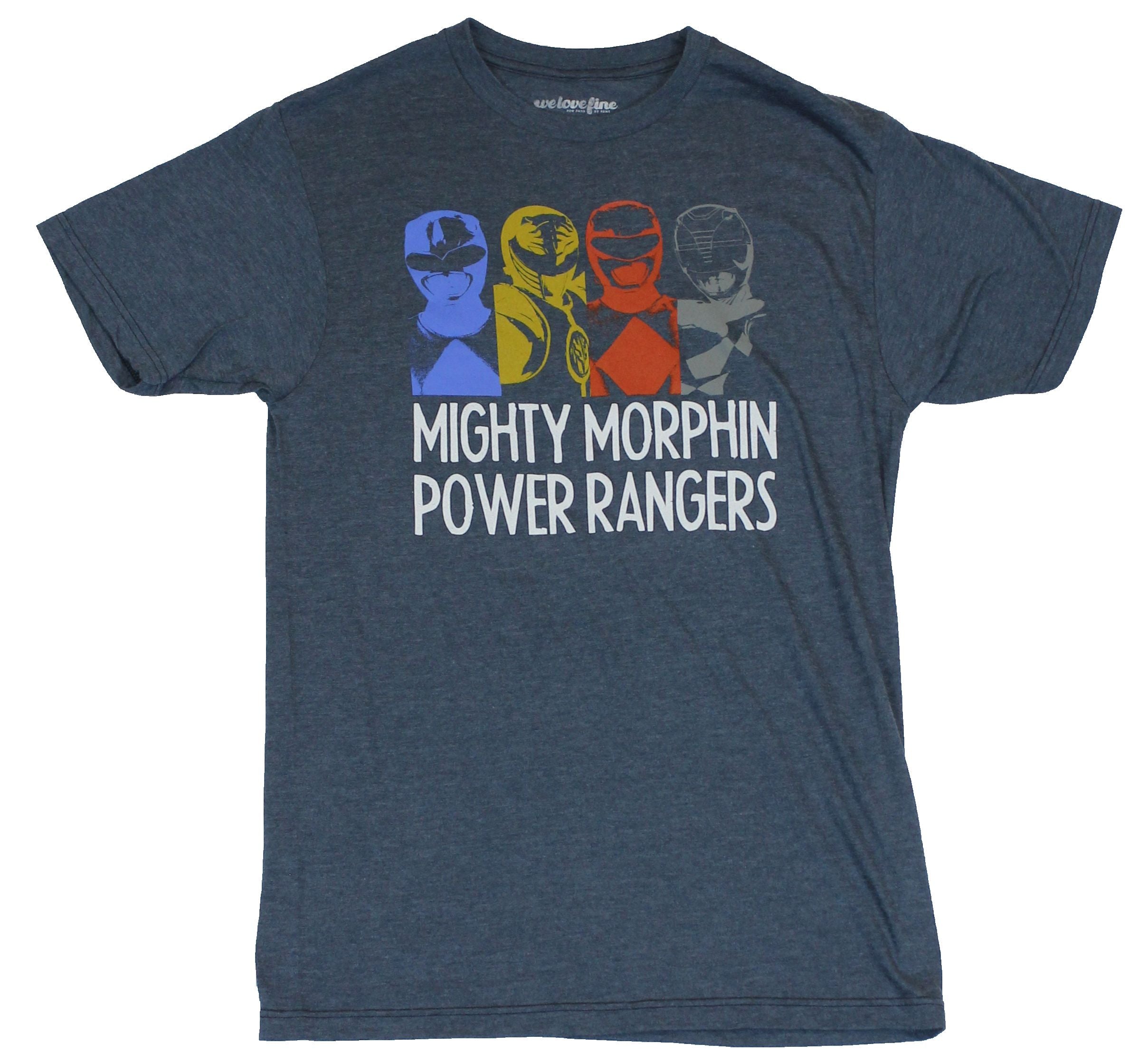 Mighty Morphin Power Ranger Mens T-Shirt - Simple 1 Color Heads Over Name Logo