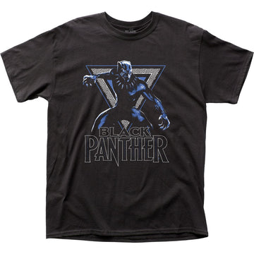 Black Panther (Marvel Comics) Mens T-Shirt -Posed for Battle in Triangle