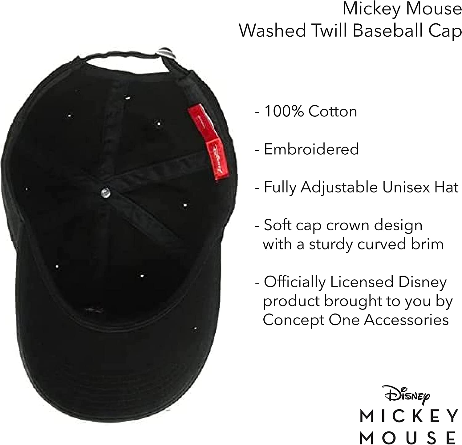 Disney Mickey Mouse Embroidered Cotton Adjustable Dad Hat with Curved Brim