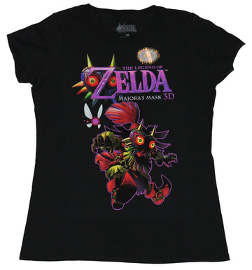 Legend of Zelda Girls Juniors T-Shirt - Majoras Mask 3D Diving Skull Kid Link