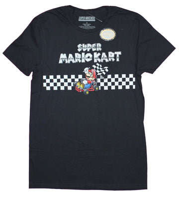 Mario Kart Mens T-Shirt - Mario Crossing The Checked Line With a Checkered Flag