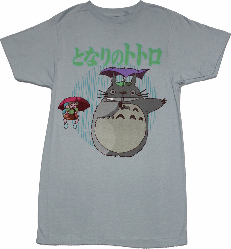 My Neighbor Totoro Mens T-Shirt - Raining Umbrella Pose Under Kanji