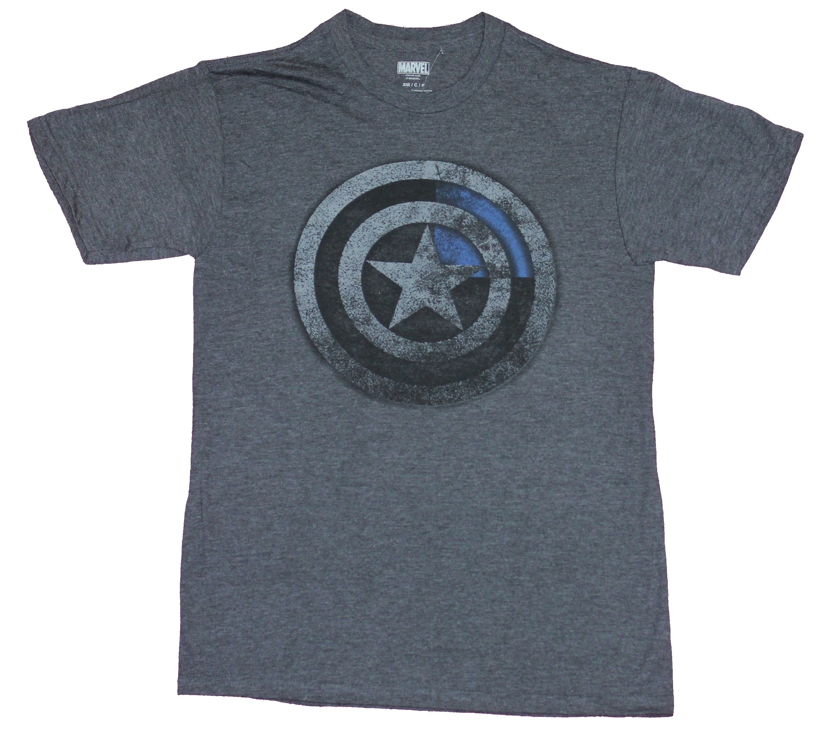 Captain America Mens T Shirt Faded Shield with Blue Quadrant Small