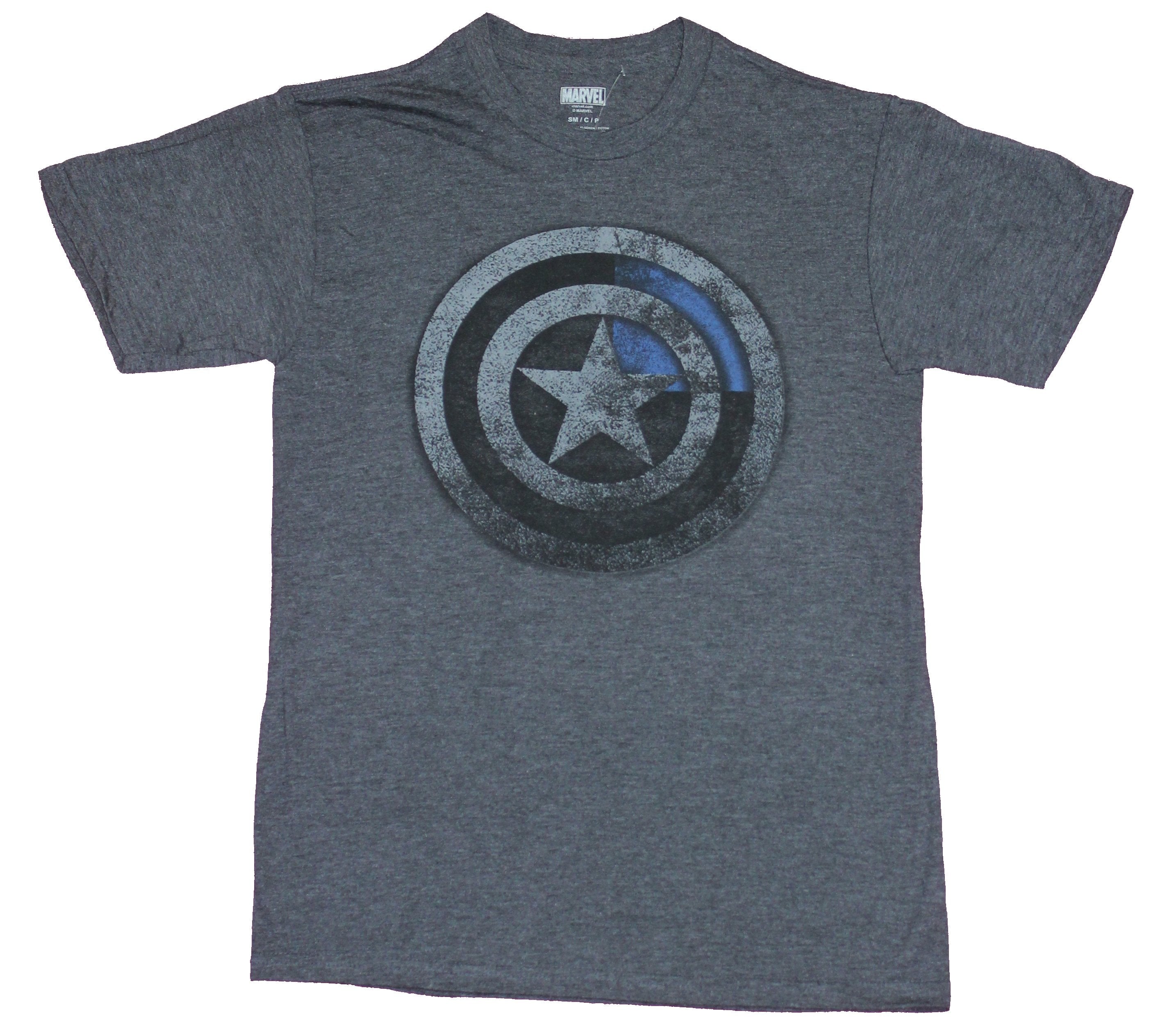 Captain America Mens T-Shirt - Faded Shield with Blue Quadrant