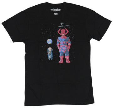 Silver Surfer  Mens T-Shirt - Cartoon Watcher Surfer & Galactus in Space
