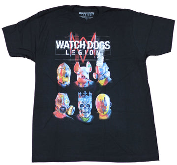 Watch Dogs Legions Mens T-Shirt - Six Figure Heads Under Static Logo