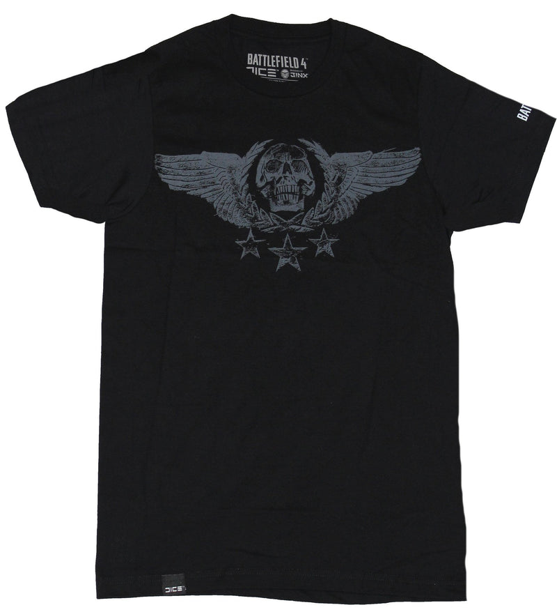 Battlefield 4 Mens T-Shirt - Distressed Winged Skull Triple Star Logo Image