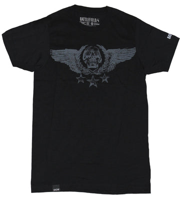 Battlefield 4 Mens T-Shirt - Distressed Winged Skull Triple Star Logo Image