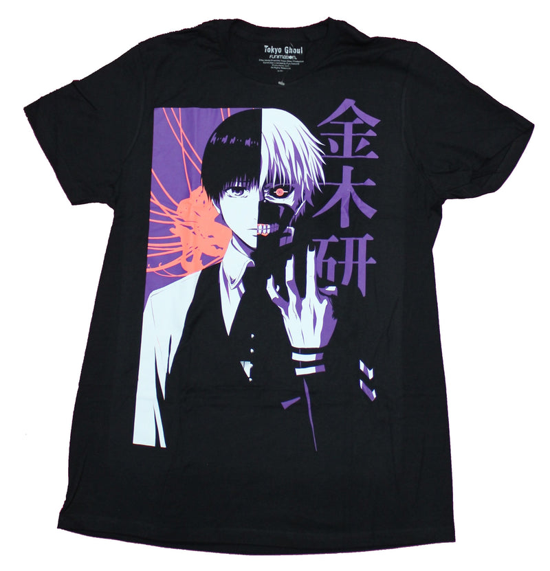 Tokyo Ghoul Mens T-Shirt - Split Face Ken Kaneki Kanji Image - Inmyparentsbasement.com