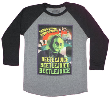 Beetlejuice Mens Raglan T- Shirt - Sandworms From Saturn Beetlejuice Image