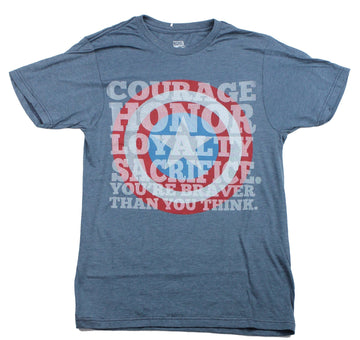 Captain America (Marvel Comics) Mens T-Shirt - Courage Honor Loyality Shield