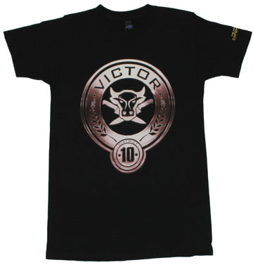 The Hunger Games Mens T-Shirt -District 10 Victor Bull & Knives Image