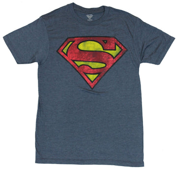 Superman (DC Comics) Mens T-Shirt - Distressed Red & Yellow Classic Logo