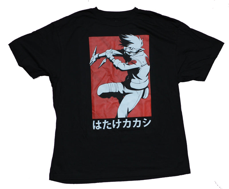 Naruto Shippuden Mens T-Shirt - Red Boxed Kakashi Image Over Kanji