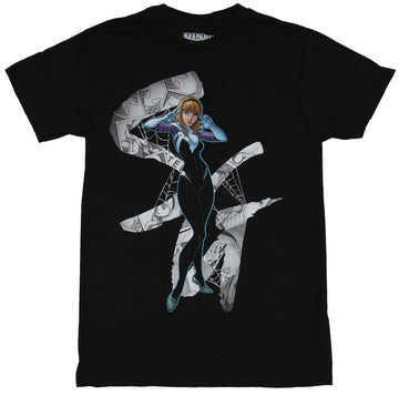 Spider-Gwen (Marvel) Mens T-Shirt - Cute Spider Gwen Stance Over Letter Logo