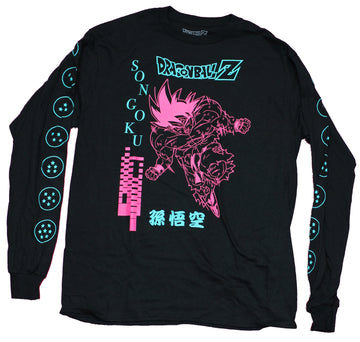 Dragon Ball Z Mens Long Sleeve T-Shirt - Son Goku Pink Aqua Ball Sleeves