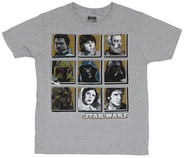 Star Wars Mens T-Shirt -  9 Box Grid Stylized Charcter Head Image