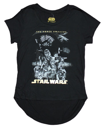 Star Wars Girls Juniors T-Shirt - Force Awakens Cast Image Foil Logo