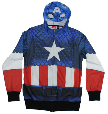 Captain America (Marvel) Mens Zip Up Hoodie- Sublimation Style Costume Front