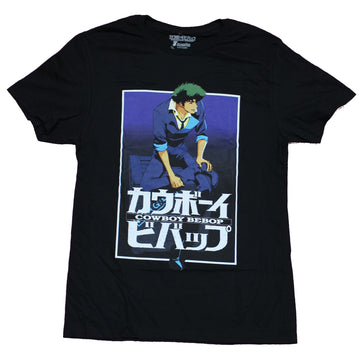 Cowboy Bebop Mens T-Shirt  - Seated Spike in Kanji Logo Box