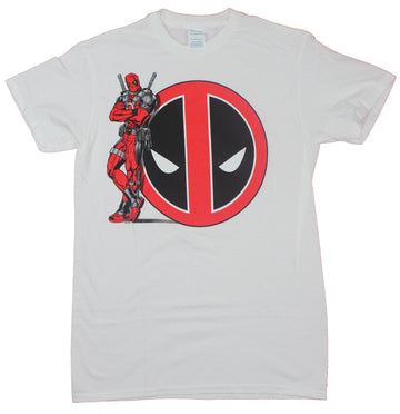 Deadpool Mens T-Shirt - Wade Wilson Leaning on His Logo