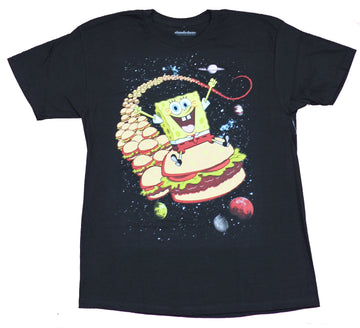 Spongebob Squarepants Mens T-Shirt - Bob Riding Through Galaxy on Burgers